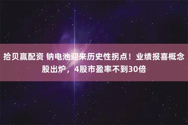 拾贝赢配资 钠电池迎来历史性拐点！业绩报喜概念股出炉，4股市盈率不到30倍