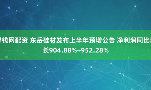 寻钱网配资 东岳硅材发布上半年预增公告 净利润同比增长904.88%~952.28%