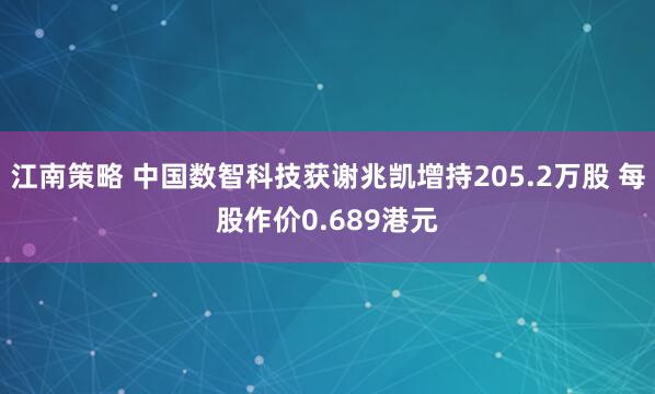 江南策略 中国数智科技获谢兆凯增持205.2万股 每股作价0.689港元